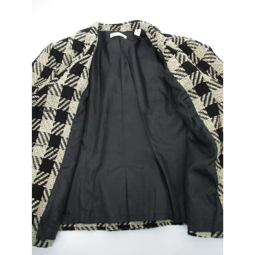 Coldwater Creek Blazer Womens Size 14 Buffalo Check 3-Button Black Tan